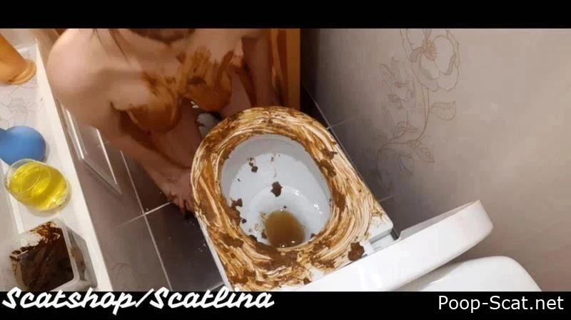 Dirty toilet (part 1) with ScatLina - Reward For Scat, Dildo Covered In Shit, Scat Games